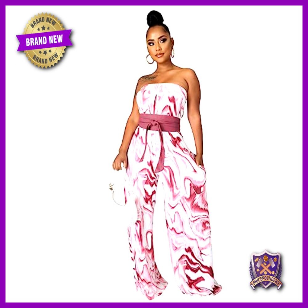 Sleeveless Pleated Jumpsuit Wide Leg Pants Casual Fashion Romper Polyester - Picture 4 of 7